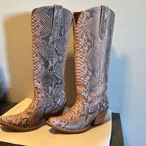 Ariat pink python leather 16” tall snip toe boots